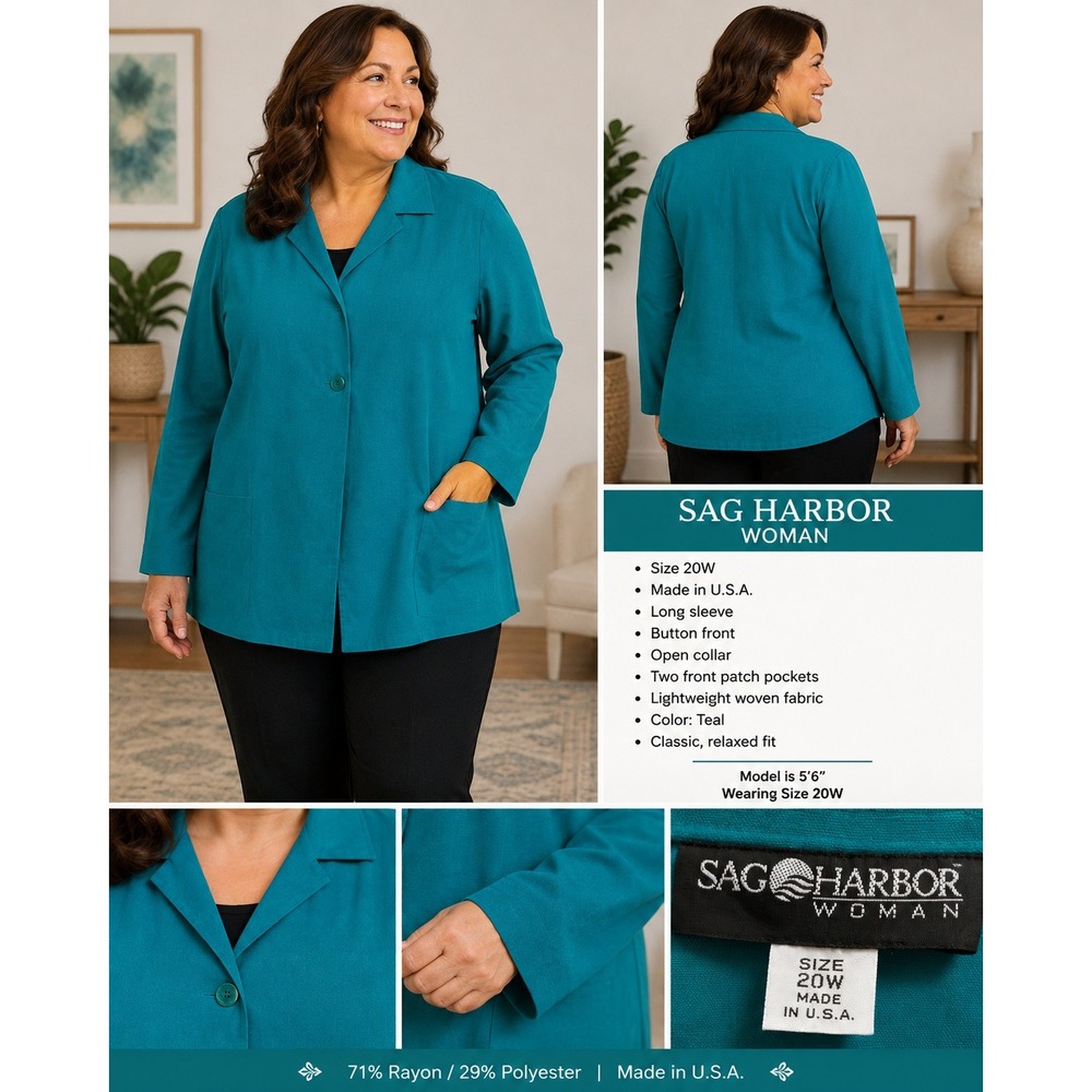 Sag Harbor Woman Vintage 90s Teal Blazer Jacket USA Made Plus 20W